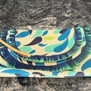 Vera Bradley Blue and Green Leaf Clutch